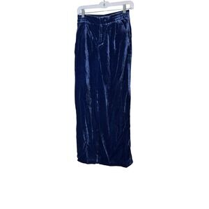 Anthropologie Pants Womens XS Blue‎ Velvet Wide Leg Pull On Elastic Waist Dressy